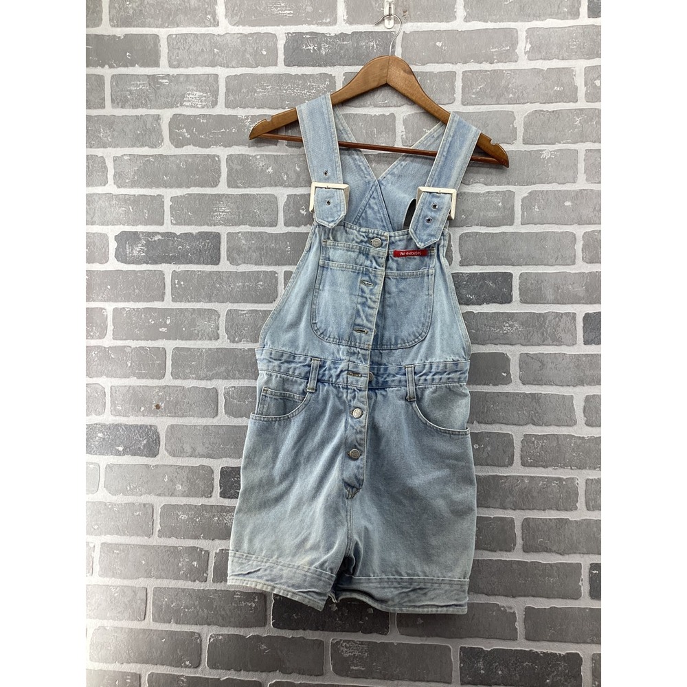 Vintage No Excuses Denim Shortalls Light Wash‎ Cotton Overalls Womens Size M 90s